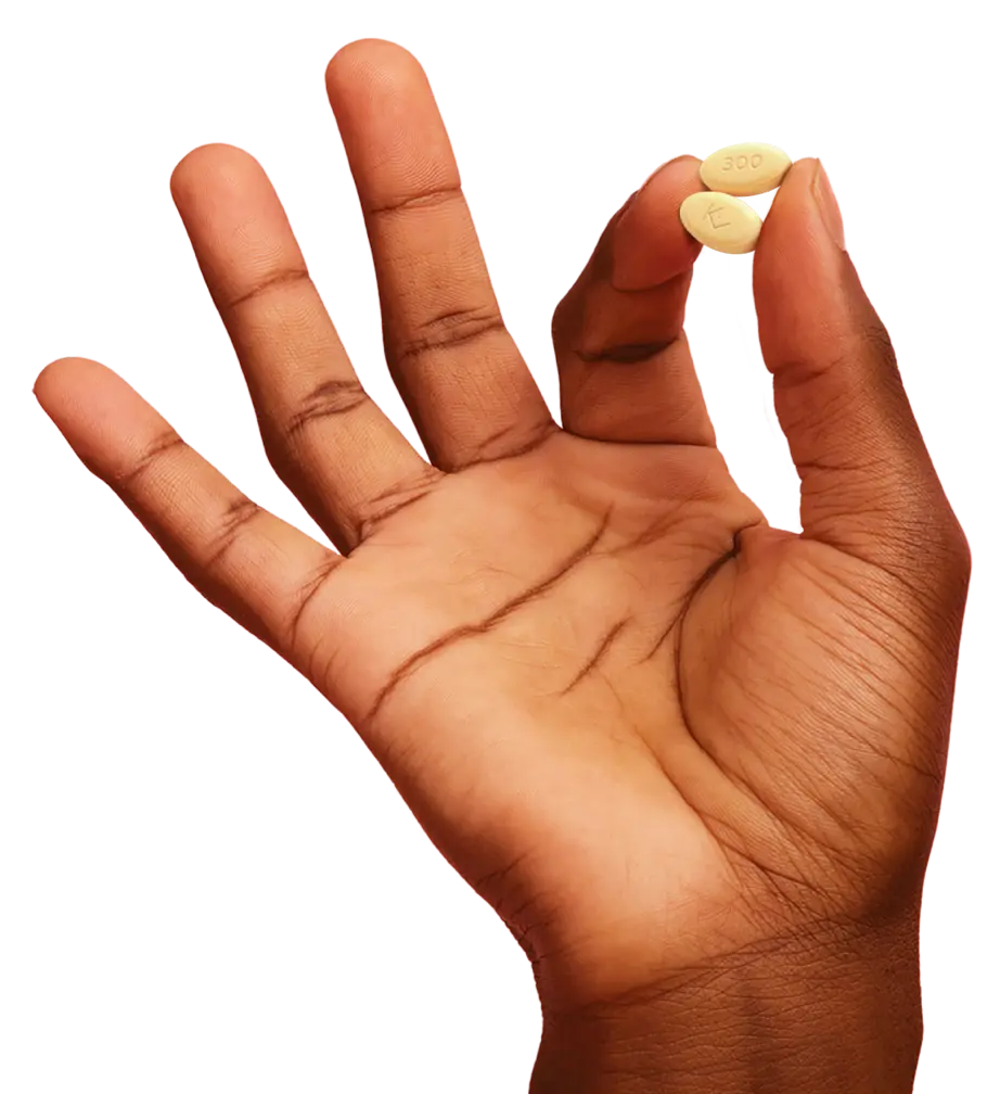 Hand holding an EKTERLY® (sebetralstat) tablet